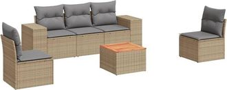 vidaXL Vidaxl - Juego De Sof&aacute;s Jard&iacute;n Con Cojines 6 Pzas Rat&aacute;n Sint&eacute;tico Beige