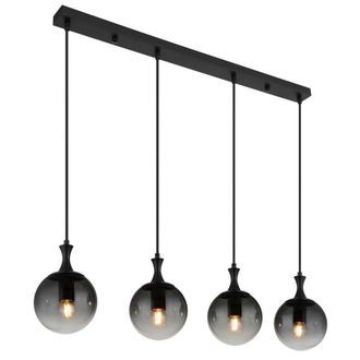 Netlighting Dalton Bar Pendant Matt Black Balls Smoke Glass Shade 4x E27