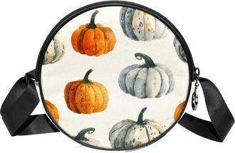 Generic Circle Crossbody Bag for Women, Watercolor Pumpkin Small Sling Bag Daypack with Zipper Adjustable Shoulder Straps Casual Ladies Girls Round Purse