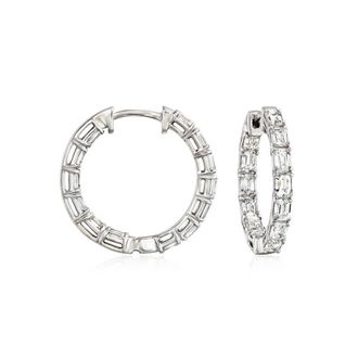 Grown Brilliance 3 Carat Emerald Cut Lab Grown Inside Out Diamond Hoop Earrings in 14K White Gold, G Color, VS1 Clarity, Gift Box Included