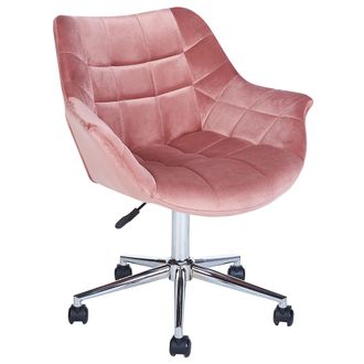 Beliani Silla De Oficina De Terciopelo Rosa Giratorio Altura Ajustable Moderno Labelle