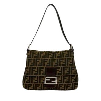 Fendi Pre-owned Shoulder Bags, female, Brown, Size: ONE SIZE Pre-owned Mamma Baguette Canvas Leather Shoulder Bag