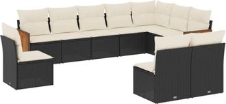 vidaXL Vidaxl - Set De Sof&aacute;s De Jard&iacute;n 10 Pzas Cojines Rat&aacute;n Sint&eacute;tico Negro