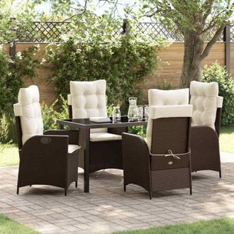 vidaXL Conjunto De Comedor De Jard&iacute;n 5 Pcs Marr&oacute;n Rat&aacute;n Sint&eacute;tico Vidaxl