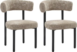 Vente-Unique Juego de 2 sillas de tela texturizada y metal negro - Beige y blanco - SELORIN