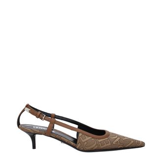 Versace Beige Fabric Mid Heel Womens Pumps