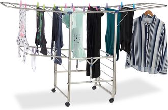 Relaxdays Relaxdays - Tendedero De Ropa Xxl, Secadora, Alas & Ruedas, Plegable, 111 X 185,5 X 53 Cm, Plateado