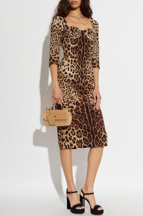 Dolce & Gabbana Silk Dress With Animal Print, Womens, Brown
