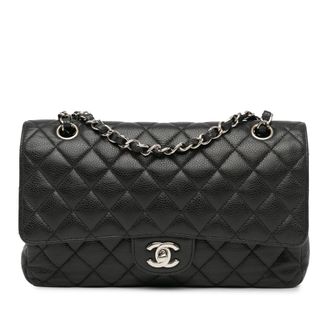 Chanel Black Caviar Leather Medium Double Flap Bag
