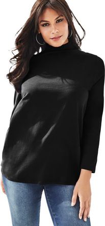 Roaman's Long Sleeve Mockneck Ultimate Tee in Black at Nordstrom, Size 6X