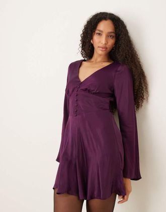 Nobody's Child Stella - Vestito corto a maniche lunghe color prugna-Viola