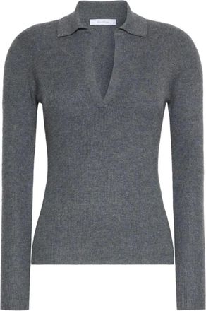 Max Mara Fijngebreide polotrui met ribstructuur - Dames - Truien - Grijs - Maat: L Kasjmier