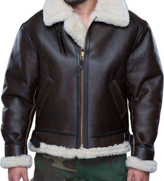 Cloud Nine Mens Sheepskin Bomber Coat In Brown Leather