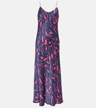 Asceno Abito lungo Lyon in seta con stampa