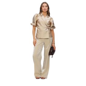 Nukus Nukus - Fabienne Blazer - Dames - Blouses & Shirts - Beige - Maat: S Linnen