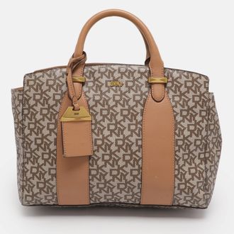 DKNY Dkny Beige Coated Canvas And Leather Satchels