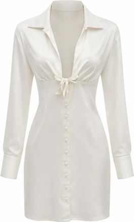 Silvian Heach Korte Jurk met Opening aan de Voorkant en Knoopdetail - Dames - Shirt Kleedjes - Wit - M - Kleedjes