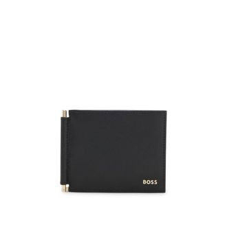 BOSS Textured leather wallet with gold-tone money clip