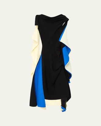 Loewe Asymmetric Colorblock Draped High-Low Dress