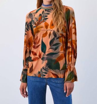FDJ Mock Neck Trimmed Top In Burnt Orange