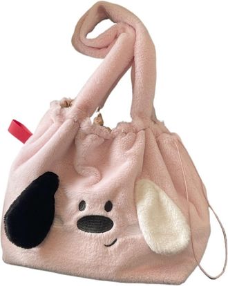 Generic Womens Plush Bags Autumn Winter Soft Plush Handbag, Fashion Cute Dog Pattern Shoulder Bag, Cartoon Large Capacity Diagonal Tote(Pink)