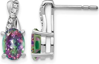 Diamond2Deal 14k White Gold Mystic Fire Topaz and Diamond Earrings