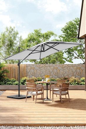 Living and Home 3M Large Square Canopy Rotatable Tilting Garden Rome Umbrella Cantilever Parasol with Square Fillable Base, Light Grey