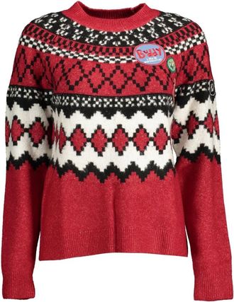 Desigual Rode Polyester Trui met Contrasterende Details - Dames - Ronde hals truien - Veelkleurig - XL - Polyester - Truien & Vesten