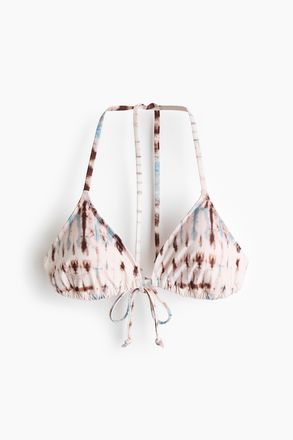 H&M Wattiertes Triangel-Bikinitop - Hellbeige/Batikmuster