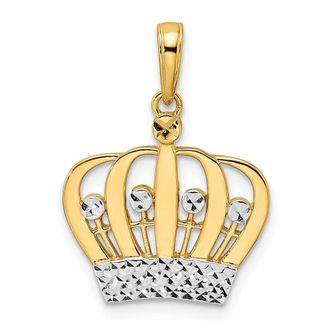 Diamond2Deal 14k Yellow Gold and White Rhodium Diamond-cut Crown Pendant
