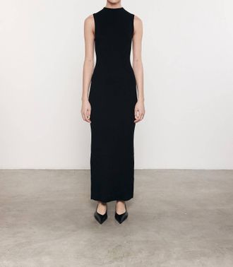 Enza Costa Silk Sweater Rib Mockneck Dress In Black
