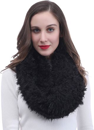 Lina & Lily Womens Infinity Tube Winter Scarf Snood Faux Fur Fluffy (Black)
