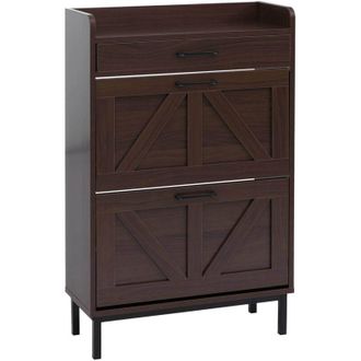 Hhg Zapatero Basculante Hhg-877, Zapatero, Armario Para Zapatos, 2 Compartimentos Basculantes, Caj&oacute;n De Almacenamiento Mdf 95 X 60 X 24 Cm, Aspecto Nogal