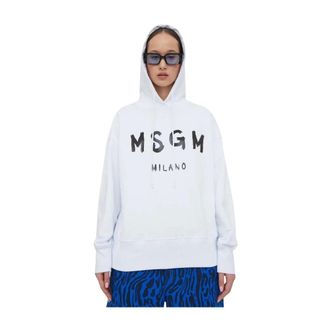 Msgm Msgm, Hoodies & sweatvesten, Dames, Wit, M, Katoen, Logo-print Hoodie