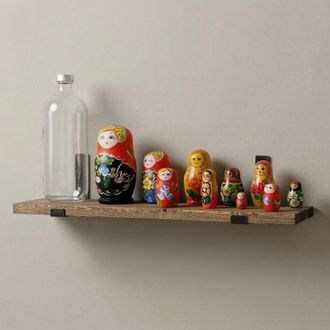Dmora Estante Denice, Un Estante, De Madera De Pino, Hecho A Mano, Estructura Met&aacute;lica, 60x14x16h Cm Marr&oacute;n Natural
