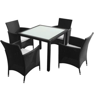 Berkfield Home 5 Piece Outdoor Dining Set with Cushions Poly Rattan Black