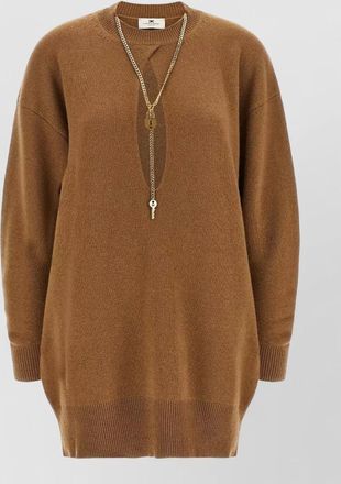 Elisabetta Franchi cashmere wool ribbed knit cutout knee-length dress