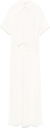 Brunello Cucinelli Beige Maxi Jurk met Polo Kraag - Dames - Maxi kleedjes - Beige - S - Linnen - Kleedjes