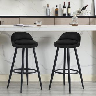 Woltu Woltu 2x Taburete De Bar, Silla De Cocina, Respaldo Alto Con Reposapi&eacute;s, Terciopelo Y Metal, Negro