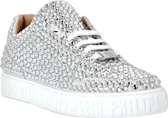 Philipp Plein Womens Leather Lo-Top Full Stones Sneakers In King Power White