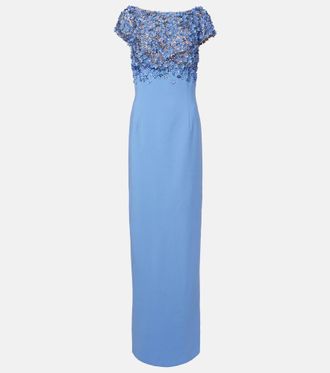 Oscar De La Renta Abito lungo Porcelain Flower in misto lana