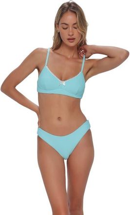 Swim Systems Pom Pom Annalee Underwire Bikini Swimsuit Top in Aqua Haze Rib at Nordstrom, Size Xx-Large