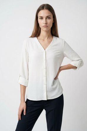 Only Shirtbluse ONLY ONLJANA METTE V-NECK LS SHIRT NOOS WVN, Damen, Gr. XS, cloud dancer, Web, Obermaterial: 100% Polyester, unifarben, regular fit normal,