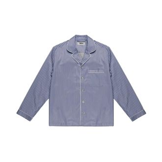Tekla Satijnen Shirt met Lange Mouwen - Heren - Casual Overhemden - Blauw - M - Satijn - Overhemden