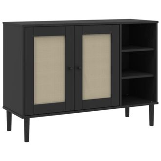 vidaXL Aparador Senja Aspecto De Rat&aacute;n Madera Pino Negro 112x40x80 Cm Vidaxl