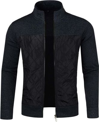 Generic Mens Zip Up Jacket Long Sleeve Sweater Coat Autumn Winter Cardigans Open Front Jackets Casual Smart Coat Outwear Winter Warm Sweaters Contrast Colour 