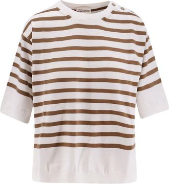 Semicouture Brown Crew Neck Striped Sweater