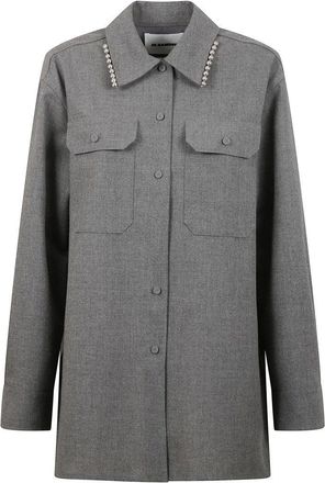 Jil Sander Long Wool Blend Shirt With Beaded Details