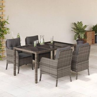vidaXL Set Comedor De Jard&iacute;n 5 Piezas Con Cojines Rat&aacute;n Sint&eacute;tico Gris Vidaxl
