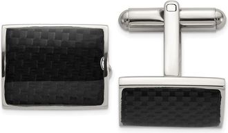 Diamond2Deal Stainless Steel Polished with Black Carbon Fiber Inlay Cuff Links